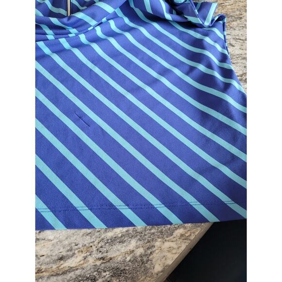 Chico's SZ 2 Zenergy Golf 1/4 Zip Short Sleeve FLAW Diagonal Striped Shirt Blue - Picture 9 of 9